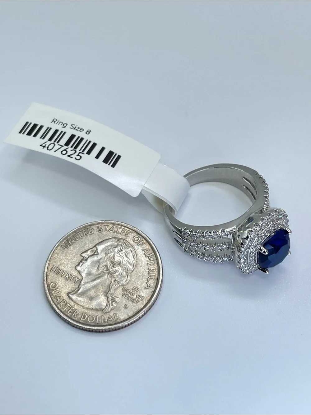 Swarovski Crystal Elements Sapphire Blue Crystal Halo Statement Ring Size 8